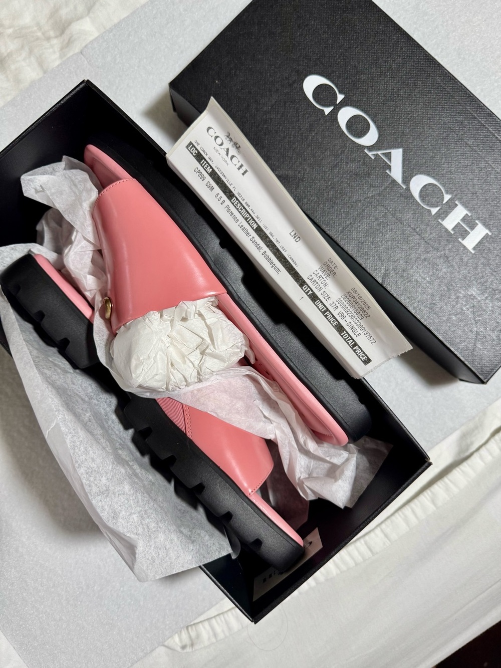 Coach Pink Leather Slide Sandals with Gold Accent , Bubblegum, size 6.5 B - Picture 2 of 8